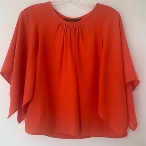 Zara Bright Red Crepe Pull-Over Top with Kimomo-Like Split Sleeve